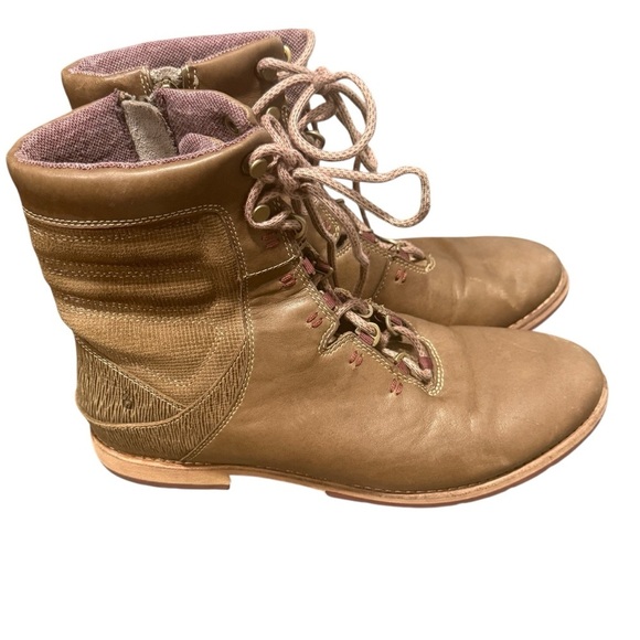 Ahnu Shoes - Ahnu Chenery Brown Leather Ankle Boots Size 9 Tie Easy On Zip Tan Urban Rugged